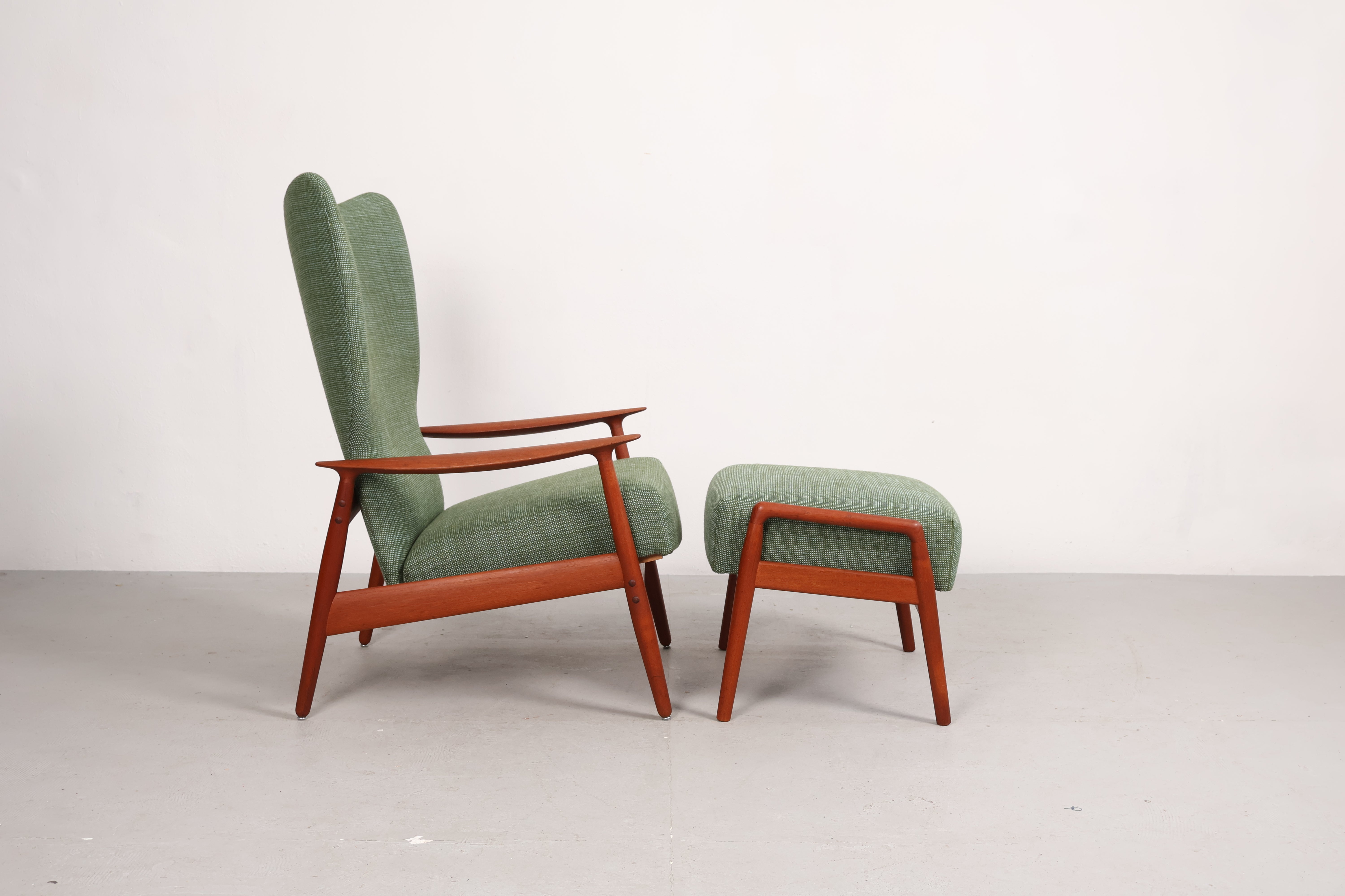 Sessel und Hocker von K. Rasmussen, Teak, 60er, Norwegen