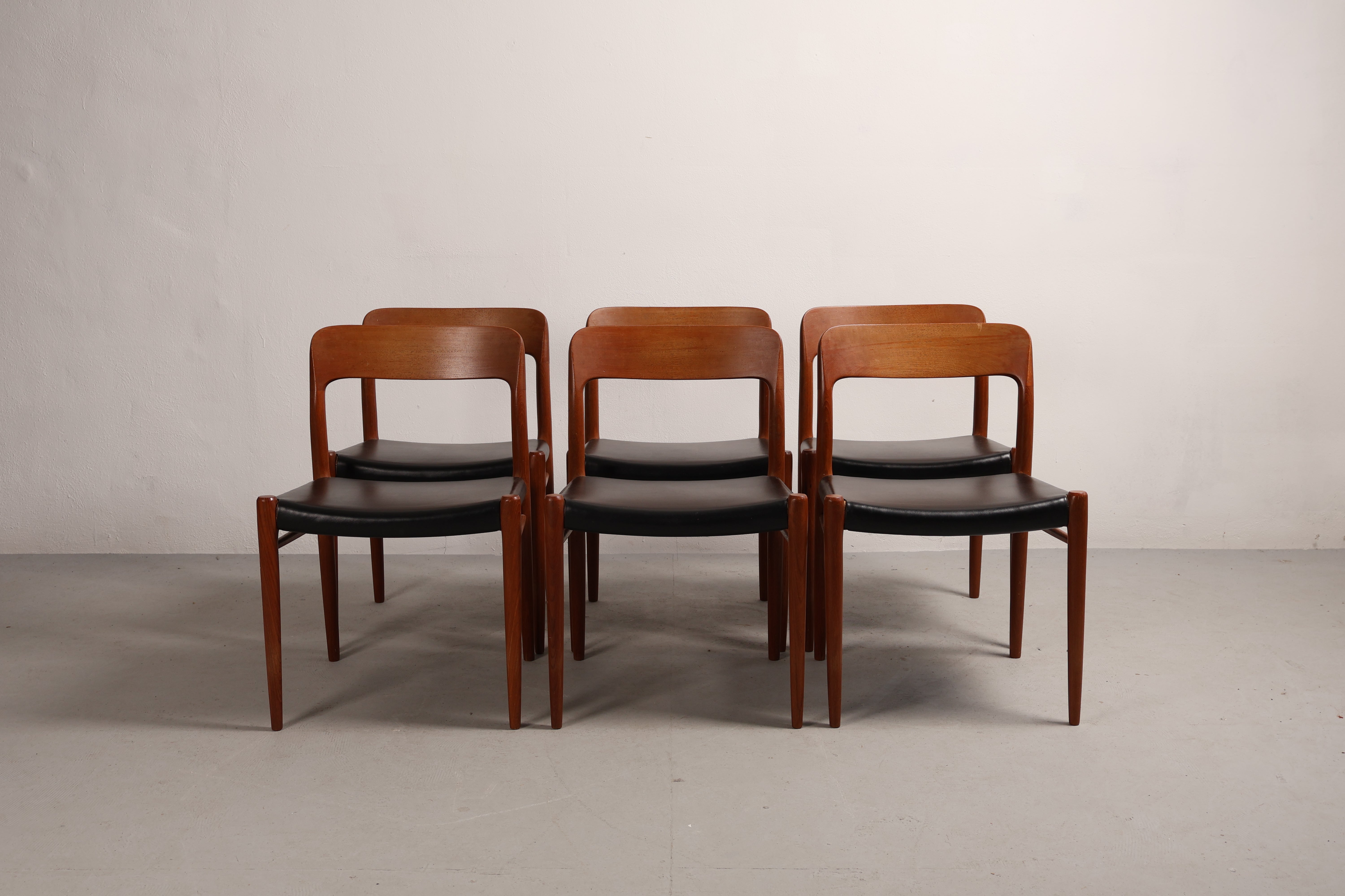 Stuhl „Modell 75“ von Niels Otto Møller, Teak, Leder, 60er, Dänemark