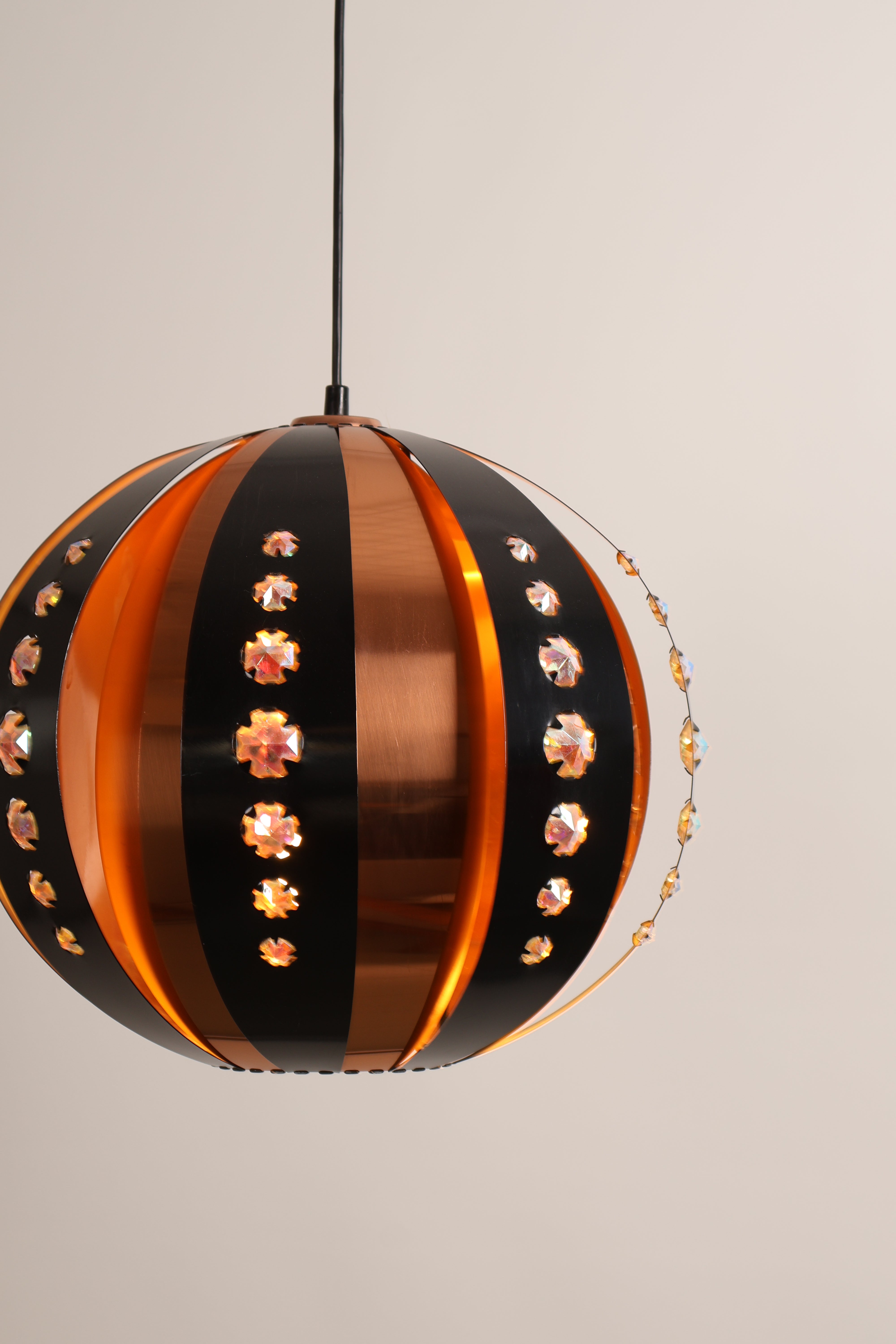 Deckenlampe von Werner Schou, Kupfer, Metall, Acryl, 70er, Dänemark