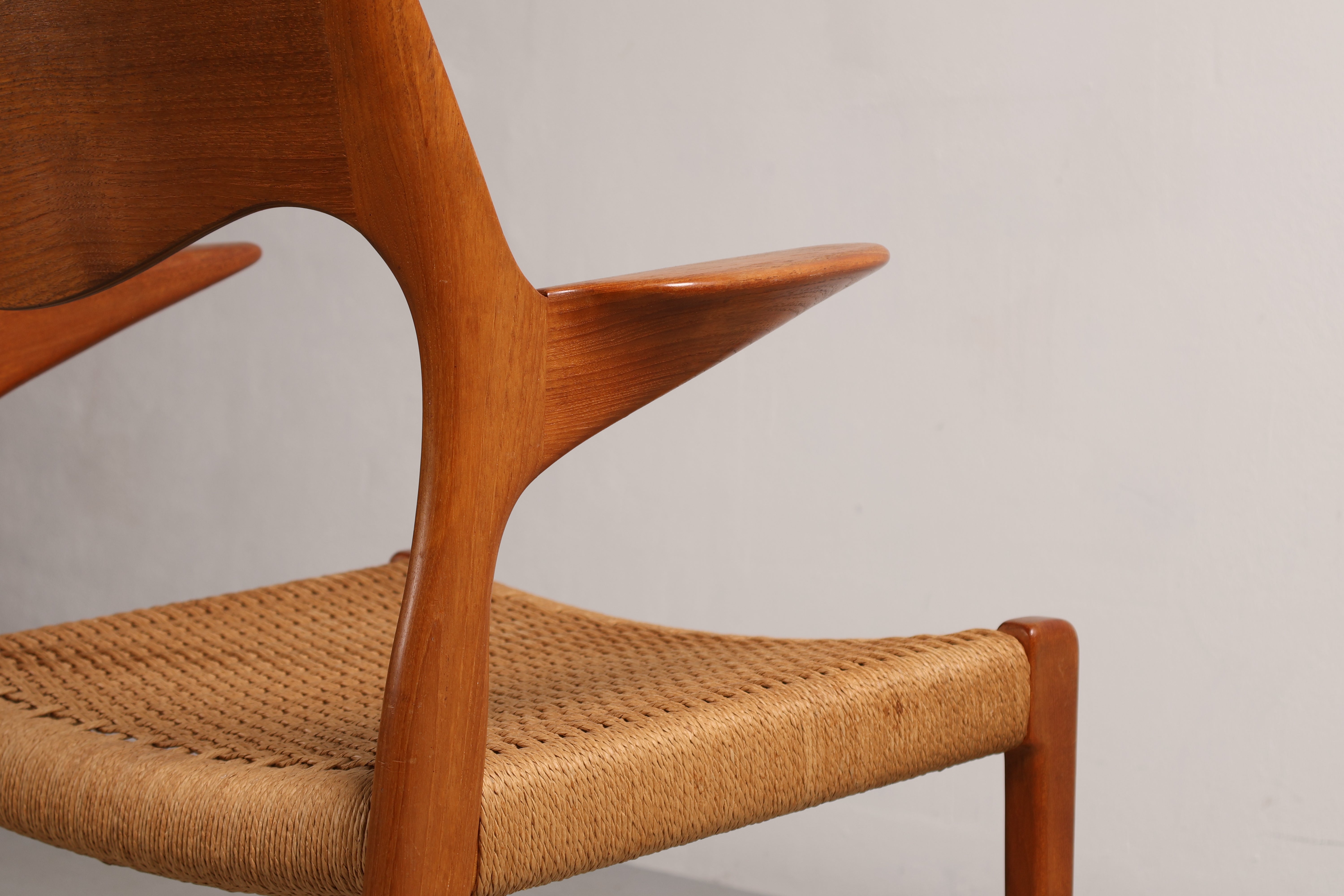 Stuhl „Modell 55“ von Niels Otto Møller, Teak, Papierkordel, 60er, Dänemark