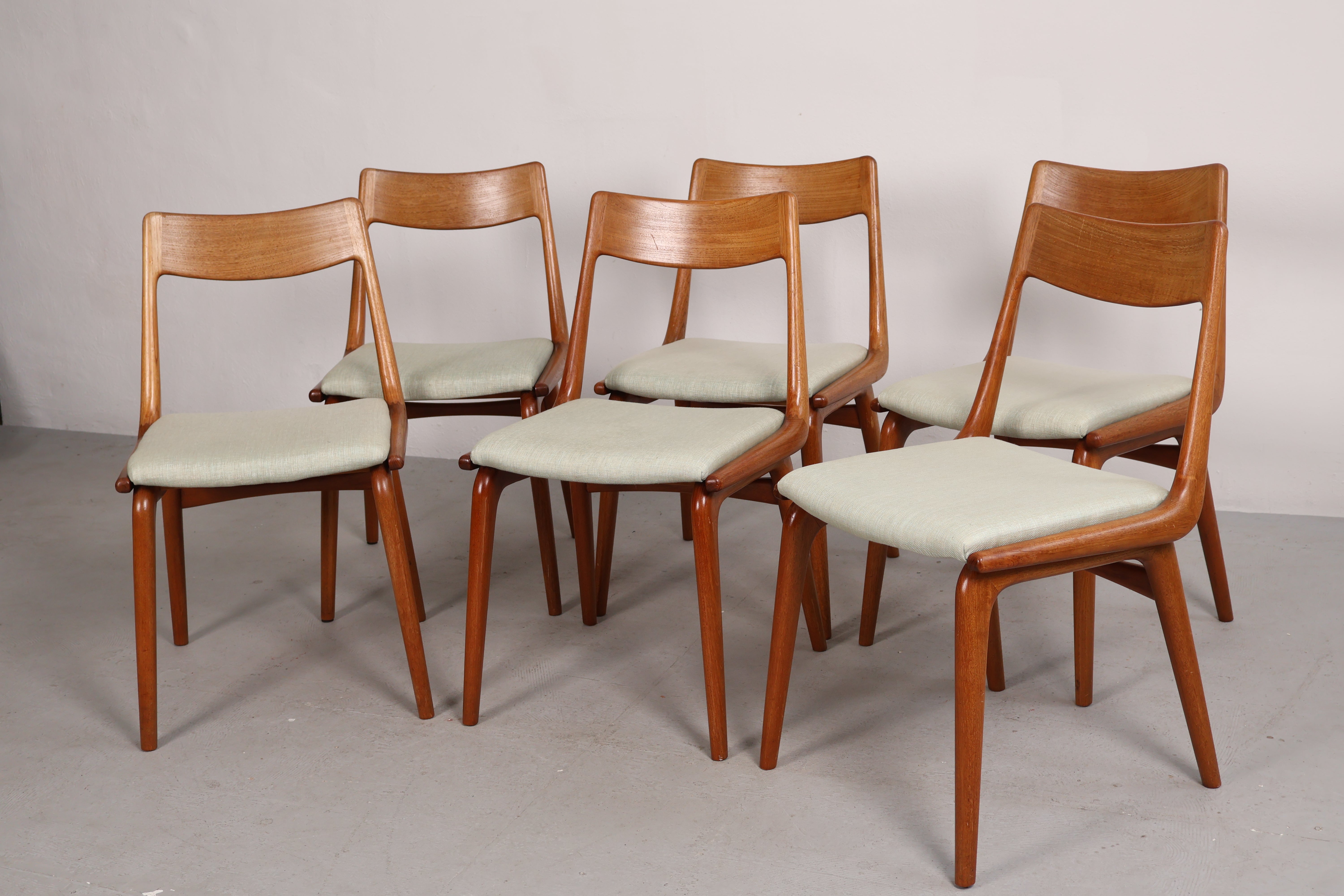 Stuhl „Boomerang“ von Alfred Christensen, Teak, Stoff, 60er, Dänemark