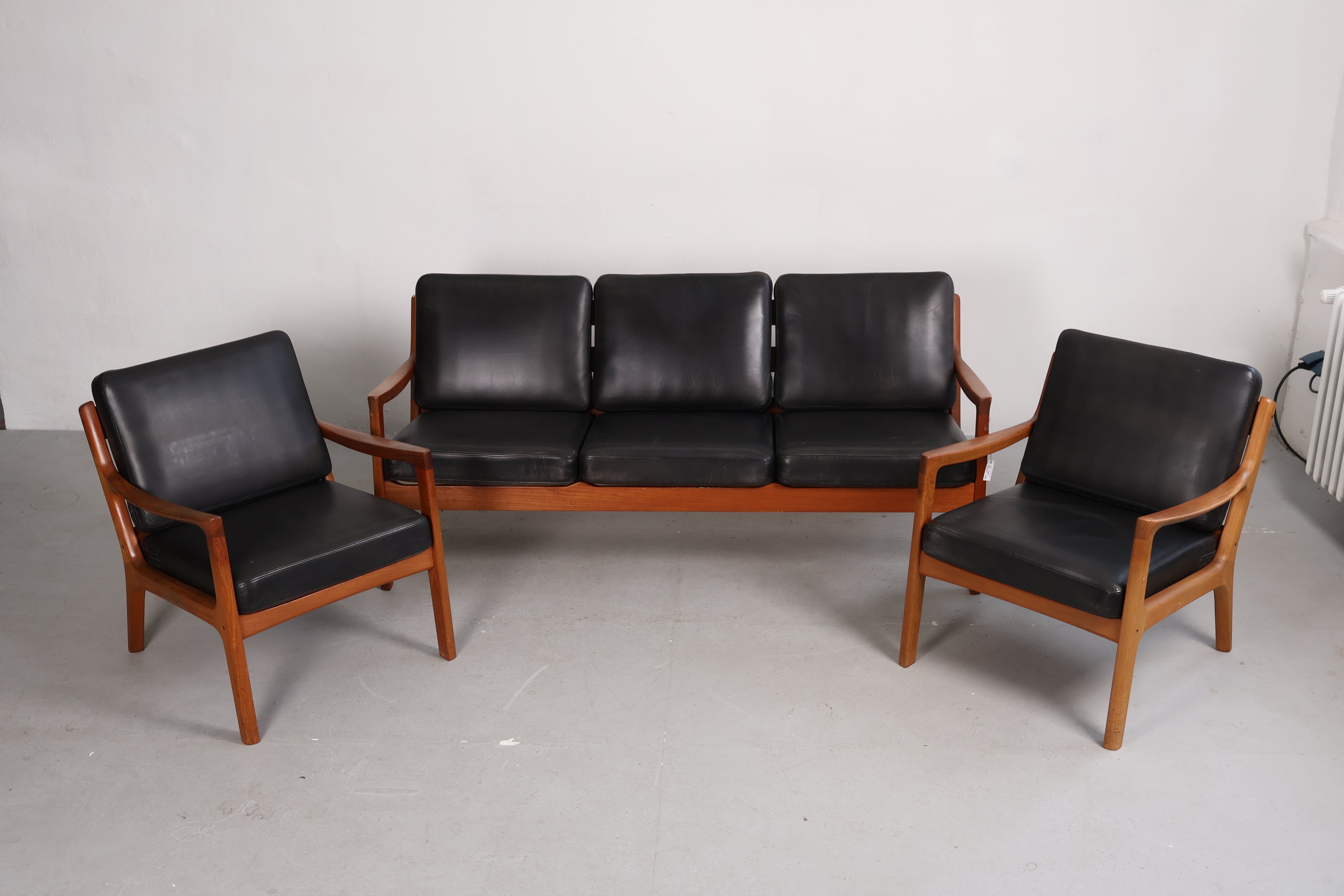 3er-Sofa „Senator“ von Ole Wanscher, Teak, Leder, 60er, Dänemark
